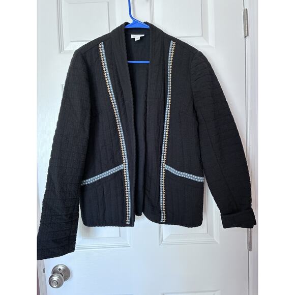 Pure Jill Seersucker Quilted Jacket Womens Size M Black Open Front Blazer - Picture 8 of 15